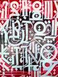 White gothic style script red backround